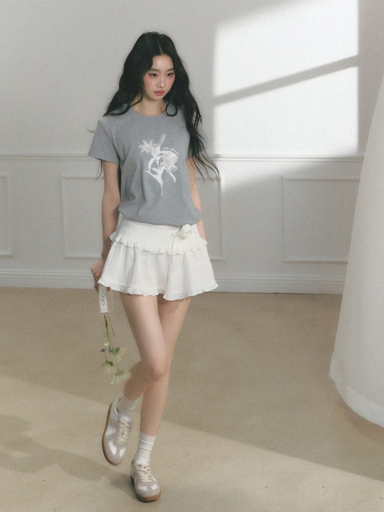 [Tea Iris Notebook] Original Floral Print Design Short Sleeve T-Shirt【s0000013560】