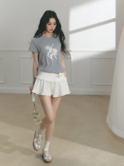 [Tea Iris Notebook] Original Floral Print Design Short Sleeve T-Shirt【s0000013560】