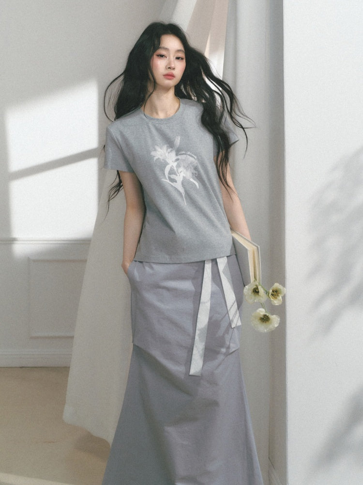 [Tea Iris Notebook] Original Floral Print Design Short Sleeve T-Shirt【s0000013560】