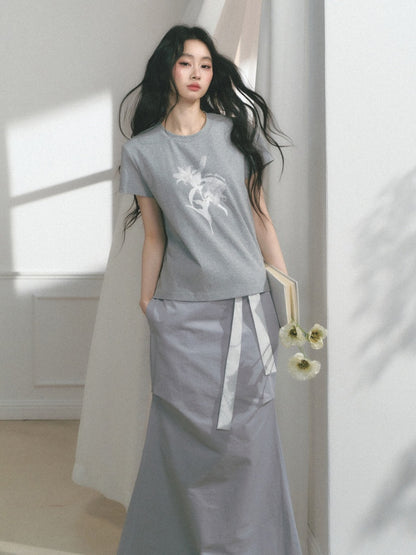 [Tea Iris Notebook] Original Floral Print Design Short Sleeve T-Shirt【s0000013560】