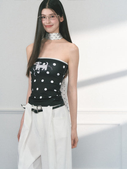 [Polka Concerto] Original French Polka Dot Ribbon Scarf【s0000013562】