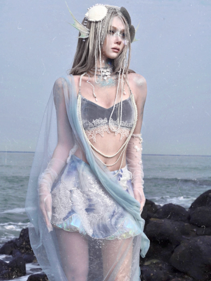 Call Of The Siren Mermaid Velvet Pearl Lace Bra Top【s0000013564】