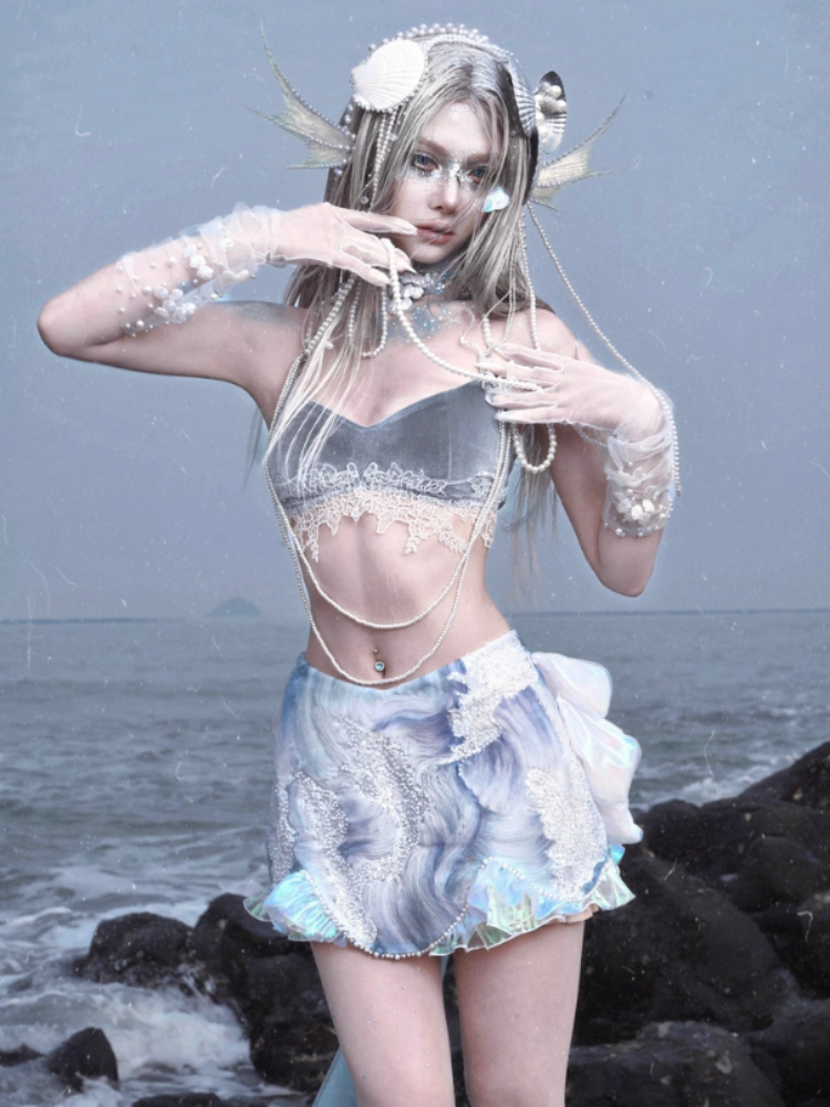 Call Of The Siren Mermaid Velvet Pearl Lace Bra Top【s0000013564】