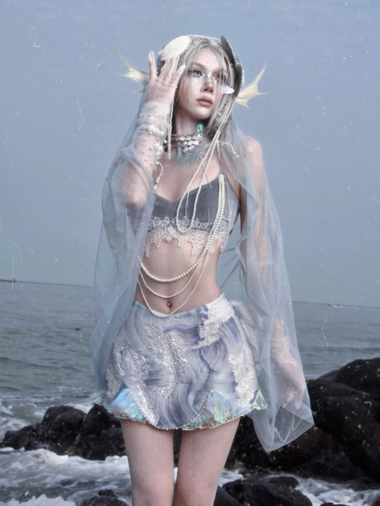 Call Of The Siren Mermaid Velvet Pearl Lace Bra Top【s0000013564】