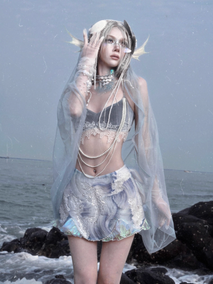 Call Of The Siren Mermaid Velvet Pearl Lace Bra Top【s0000013564】