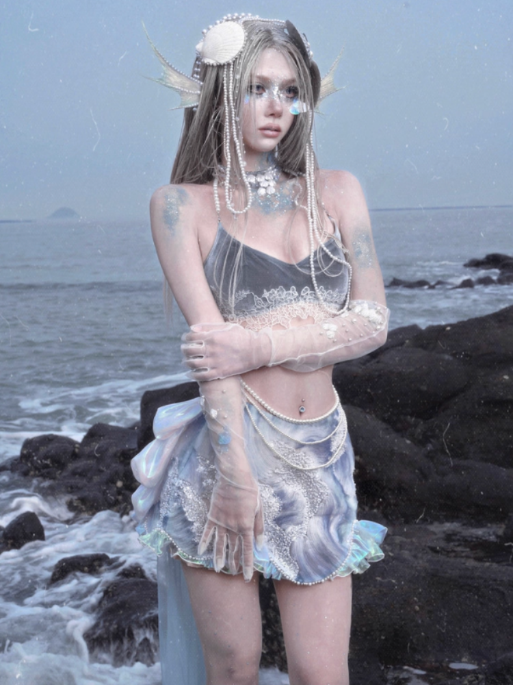 Call Of The Siren Mermaid Velvet Pearl Lace Bra Top【s0000013564】