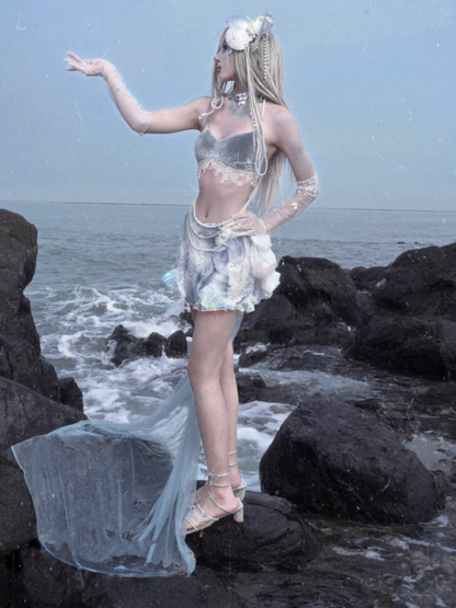 Call Of The Siren Mermaid Velvet Pearl Lace Bra Top【s0000013564】