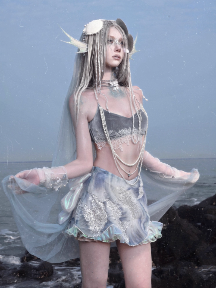 Call Of The Siren Mermaid Velvet Pearl Lace Bra Top【s0000013564】