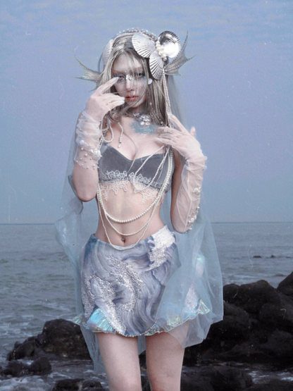 Call Of The Siren Mermaid Velvet Pearl Lace Bra Top【s0000013564】