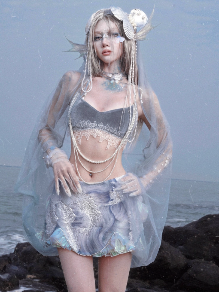 Call Of The Siren Mermaid Velvet Pearl Lace Bra Top【s0000013564】