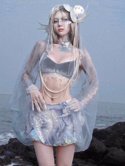 Call Of The Siren Mermaid Velvet Pearl Lace Bra Top【s0000013564】