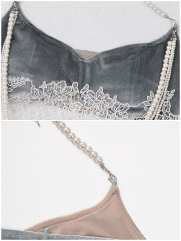 Call Of The Siren Mermaid Velvet Pearl Lace Bra Top【s0000013564】