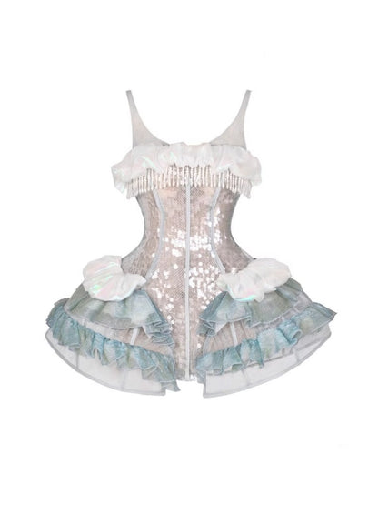 Call Of The Siren Heavy Industry Sequin Polarized Fishbone Jellyfish Seaside Resort Dress【s0000013565】