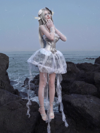 Call Of The Siren Heavy Industry Sequin Polarized Fishbone Jellyfish Seaside Resort Dress【s0000013565】