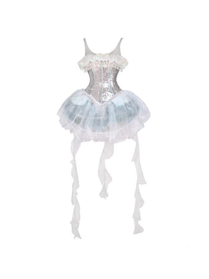 Call Of The Siren Heavy Industry Sequin Polarized Fishbone Jellyfish Seaside Resort Dress【s0000013565】