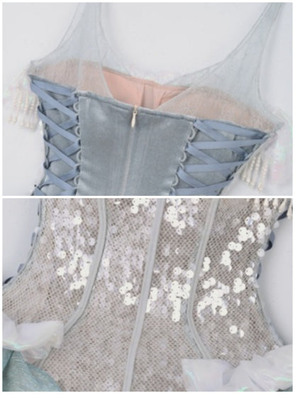 Call Of The Siren Heavy Industry Sequin Polarized Fishbone Jellyfish Seaside Resort Dress【s0000013565】