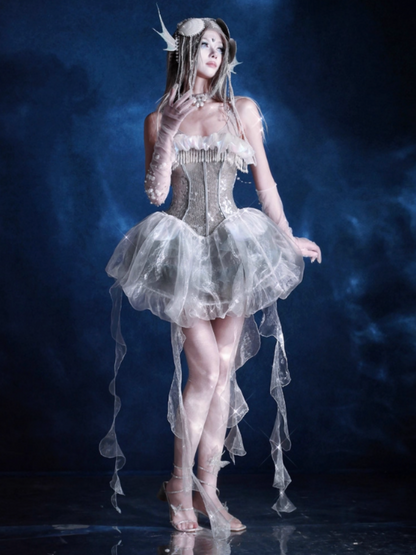 Call Of The Siren Heavy Industry Sequin Polarized Fishbone Jellyfish Seaside Resort Dress【s0000013565】