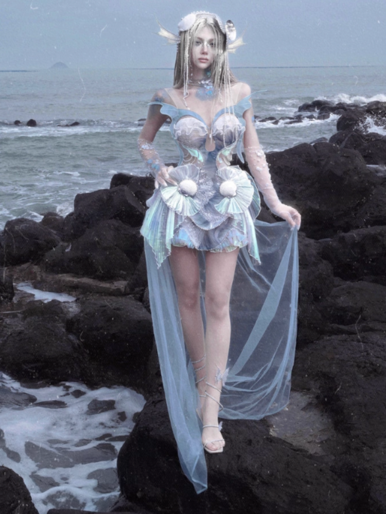 Call Of The Siren Mermaid Tie Polarized Corset Suspender Dress【s0000013567】