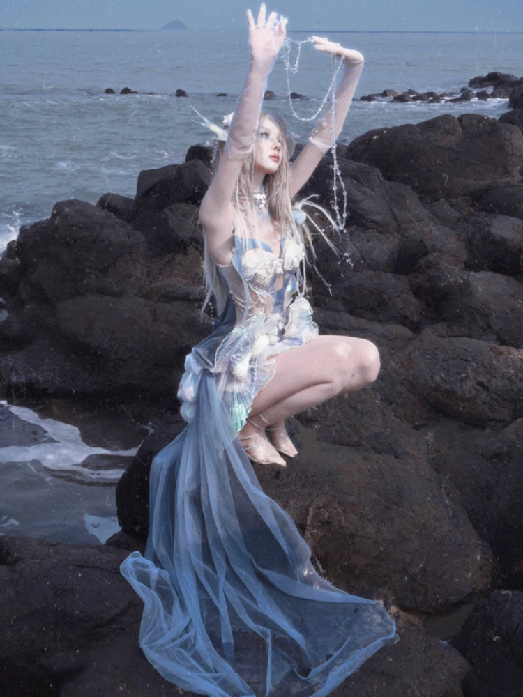 Call Of The Siren Mermaid Tie Polarized Corset Suspender Dress【s0000013567】
