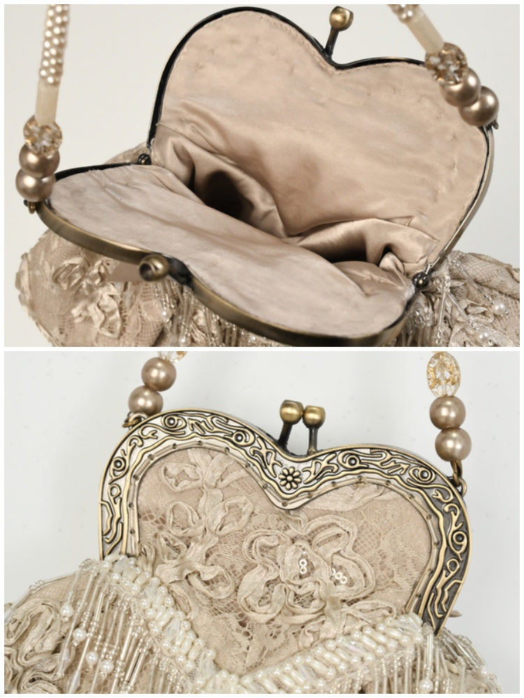 Love French Rococo Elegant Plate Embroidery Antique Feeling Handbag【s0000013569】