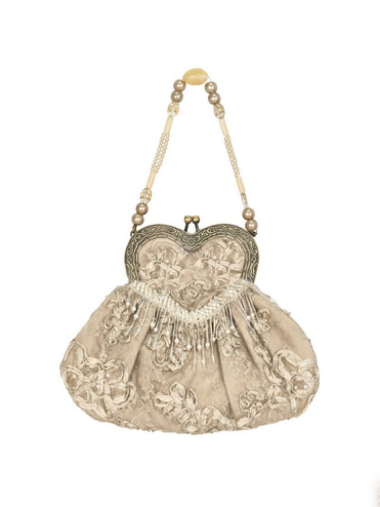 Love French Rococo Elegant Plate Embroidery Antique Feeling Handbag【s0000013569】