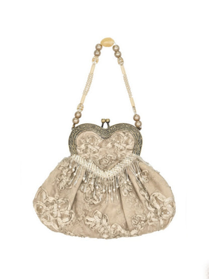 Love French Rococo Elegant Plate Embroidery Antique Feeling Handbag【s0000013569】