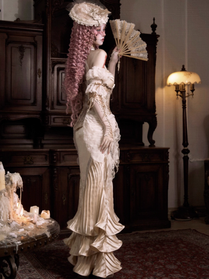 French Rococo Satin Long Pressed Mermaid Skirt【s0000013570】