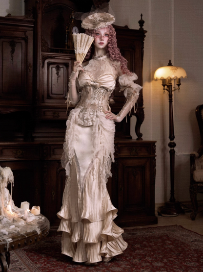 French Rococo Satin Long Pressed Mermaid Skirt【s0000013570】