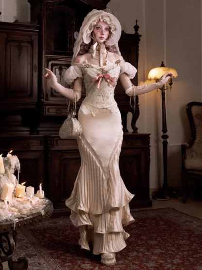 French Rococo Satin Long Pressed Mermaid Skirt【s0000013570】