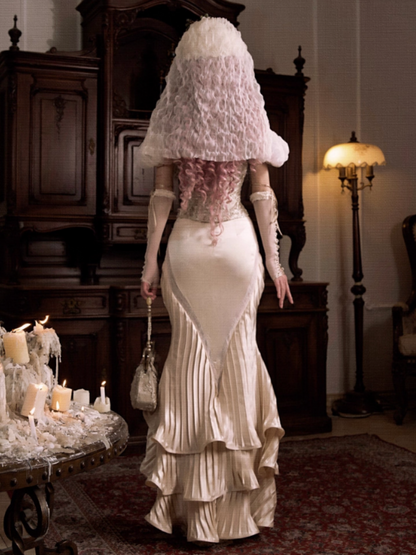French Rococo Satin Long Pressed Mermaid Skirt【s0000013570】