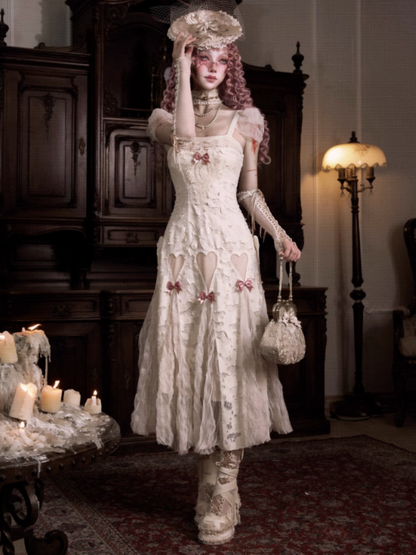 Love Heart Ribbon Cut-Out Lace Slip Dress【s0000013572】