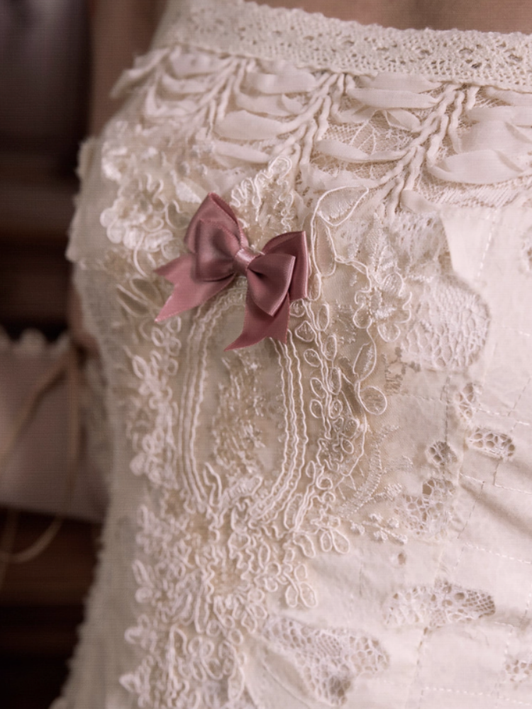 Love Heart Ribbon Cut-Out Lace Slip Dress【s0000013572】