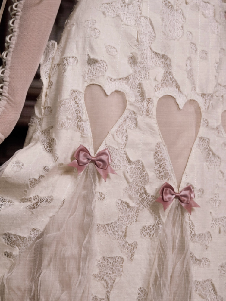 Love Heart Ribbon Cut-Out Lace Slip Dress【s0000013572】