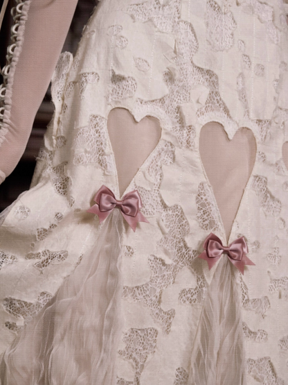 Love Heart Ribbon Cut-Out Lace Slip Dress【s0000013572】