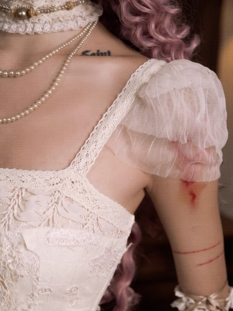 Love Heart Ribbon Cut-Out Lace Slip Dress【s0000013572】