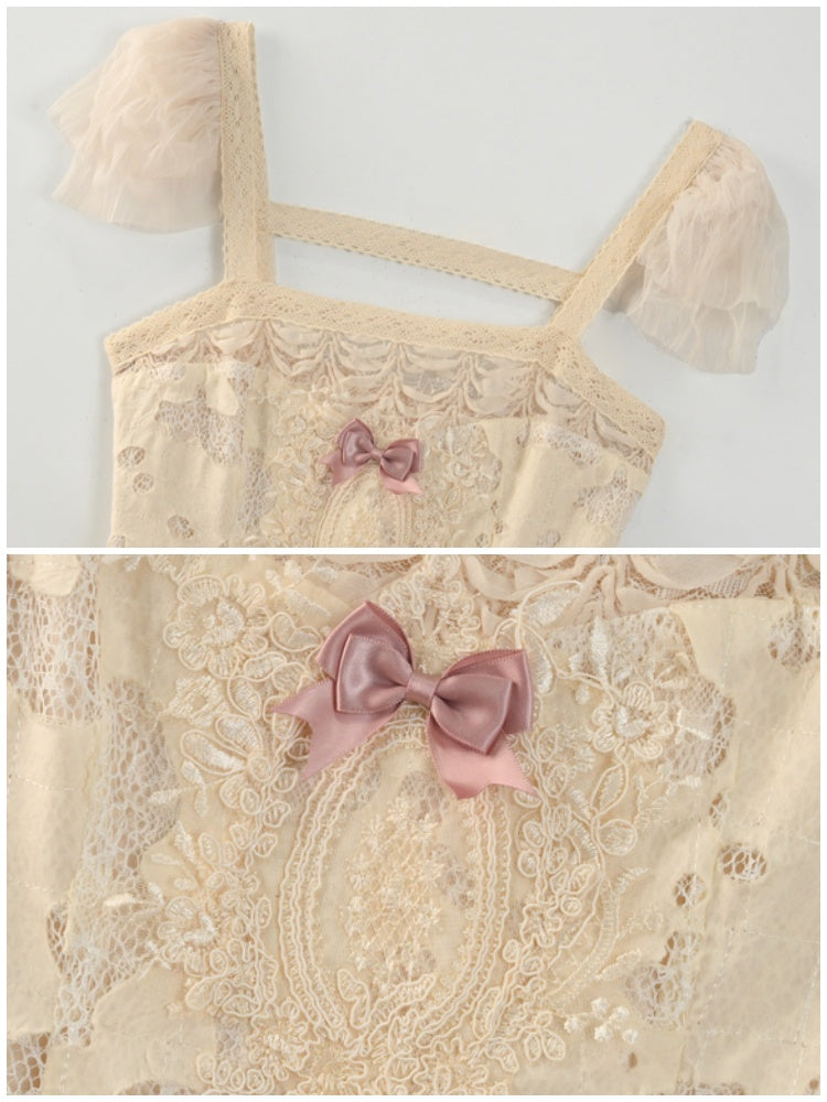 Love Heart Ribbon Cut-Out Lace Slip Dress【s0000013572】