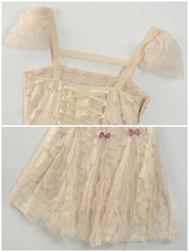 Love Heart Ribbon Cut-Out Lace Slip Dress【s0000013572】