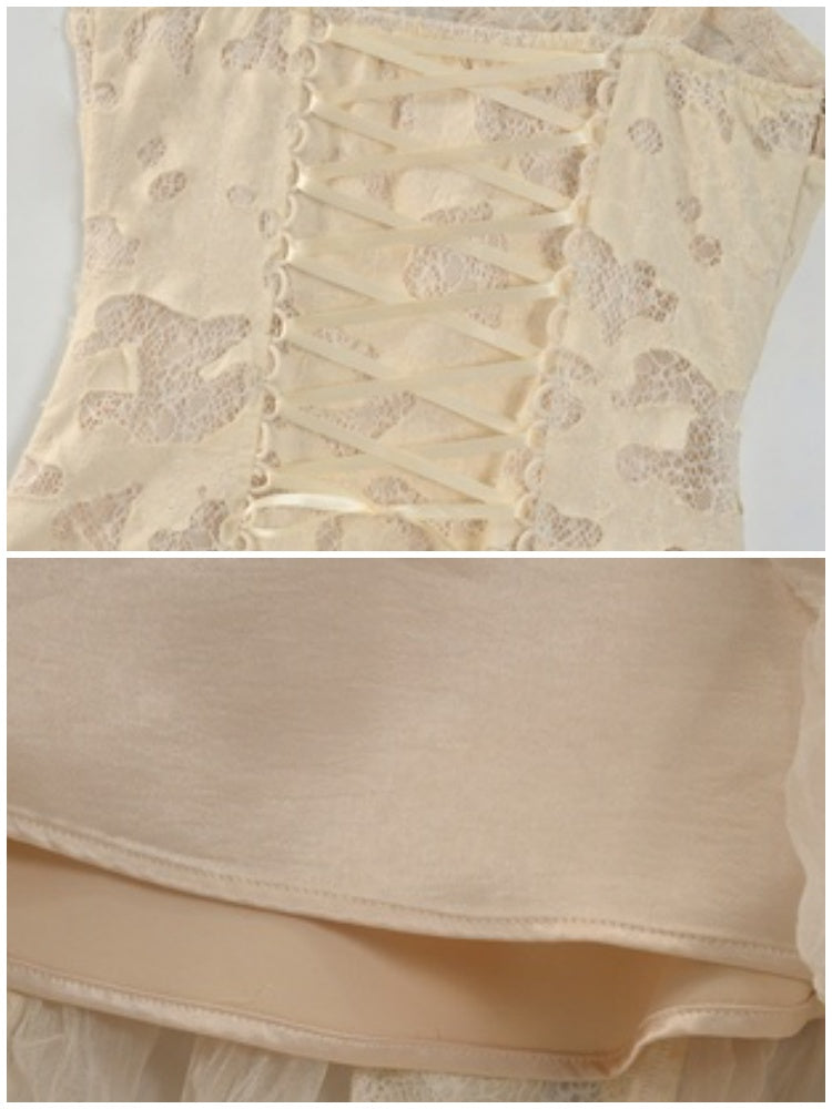 Love Heart Ribbon Cut-Out Lace Slip Dress【s0000013572】