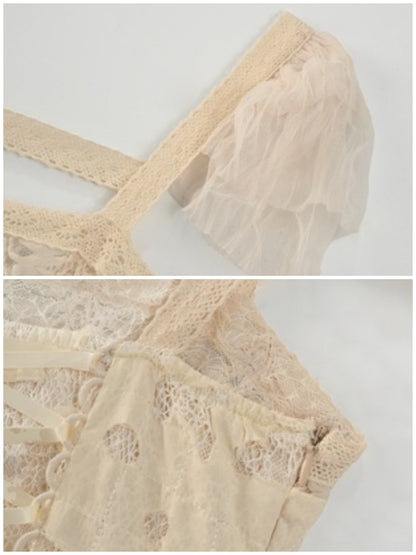 Love Heart Ribbon Cut-Out Lace Slip Dress【s0000013572】