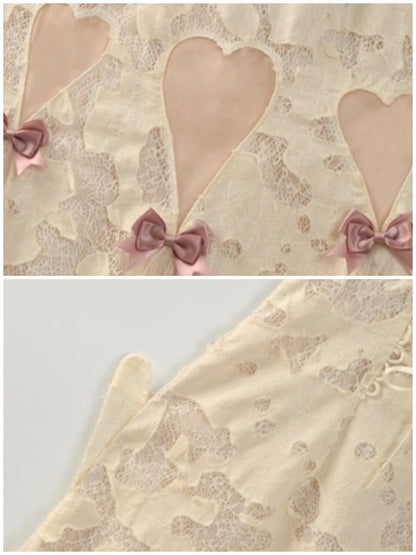 Love Heart Ribbon Cut-Out Lace Slip Dress【s0000013572】