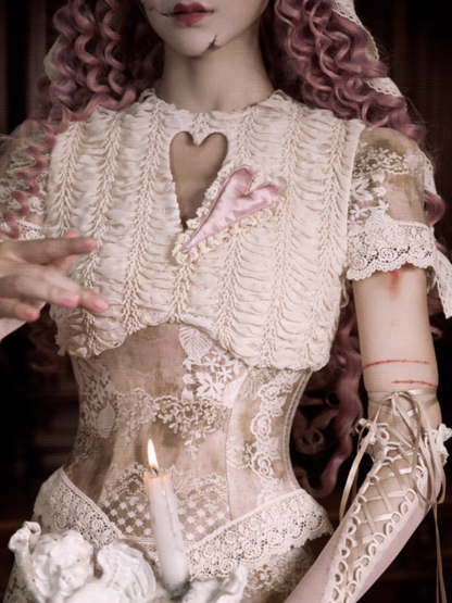 Elegant Vintage Crew Neck Love Cut-Out Lace Short Sleeve Tops【s0000013575】