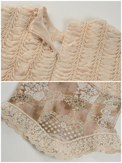 Elegant Vintage Crew Neck Love Cut-Out Lace Short Sleeve Tops【s0000013575】