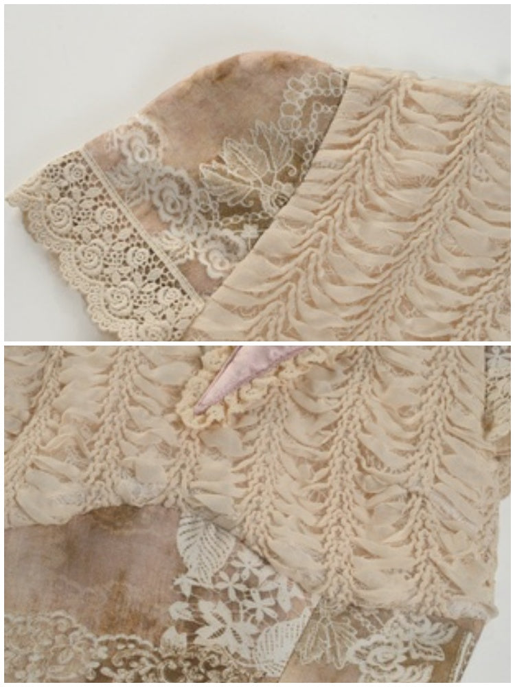 Elegant Vintage Crew Neck Love Cut-Out Lace Short Sleeve Tops【s0000013575】