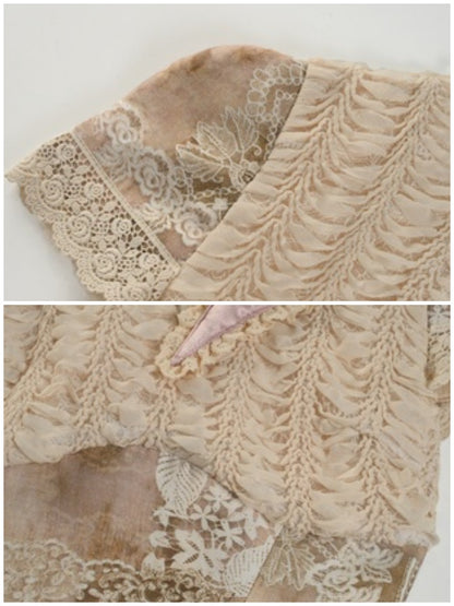 Elegant Vintage Crew Neck Love Cut-Out Lace Short Sleeve Tops【s0000013575】