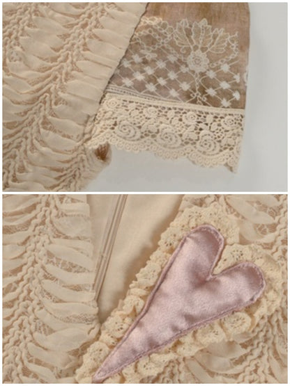 Elegant Vintage Crew Neck Love Cut-Out Lace Short Sleeve Tops【s0000013575】