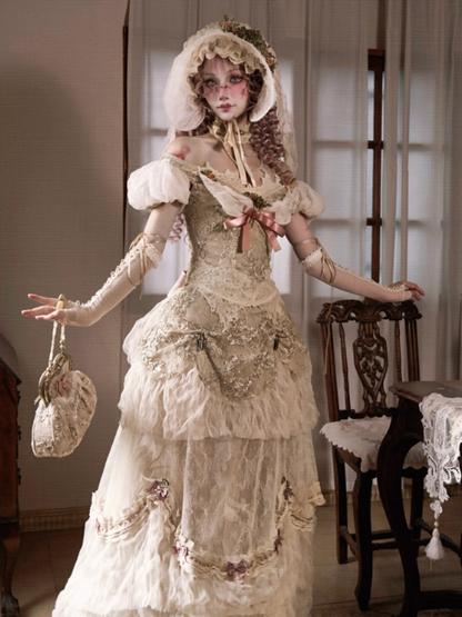 Edward Vintage Elegant One-Shoulder Puff Sleeve Mesh Tops【s0000013576】