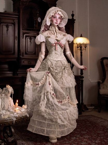 Edward Vintage Elegant One-Shoulder Puff Sleeve Mesh Tops【s0000013576】