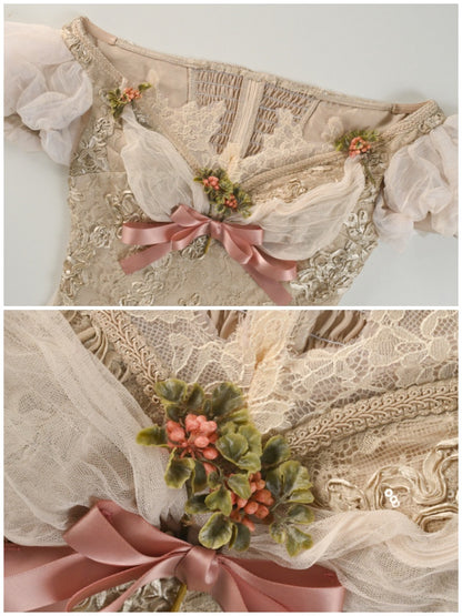 Edward Vintage Elegant One-Shoulder Puff Sleeve Mesh Tops【s0000013576】