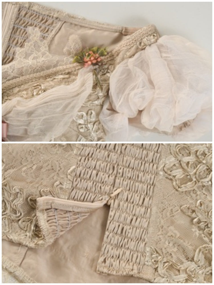 Edward Vintage Elegant One-Shoulder Puff Sleeve Mesh Tops【s0000013576】