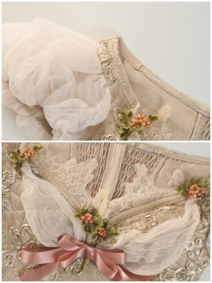 Edward Vintage Elegant One-Shoulder Puff Sleeve Mesh Tops【s0000013576】